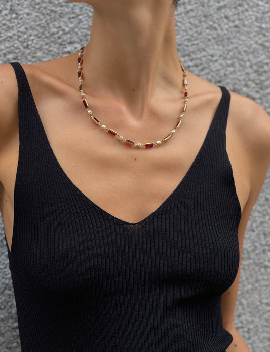 Bordeaux and Pearl Necklace