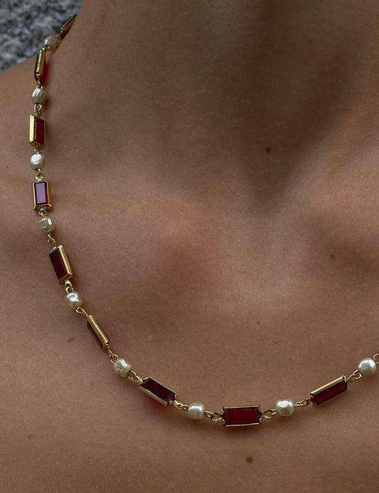 Bordeaux and Pearl Necklace