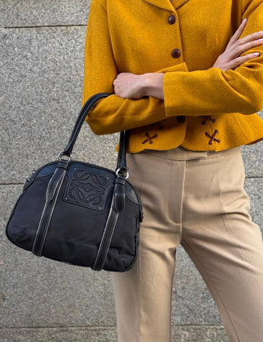 Black Leather and Nylon Bag