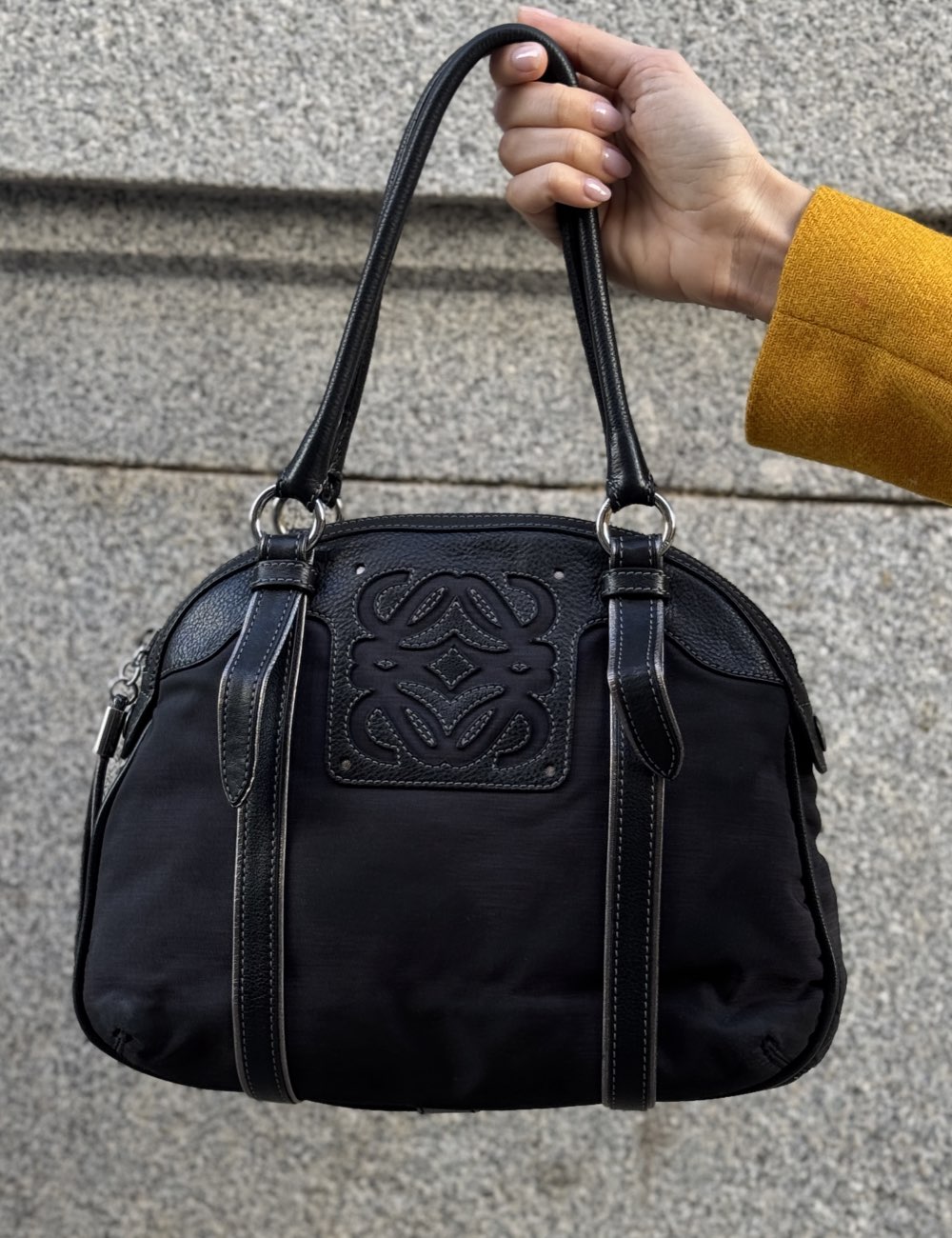 Black Leather and Nylon Bag