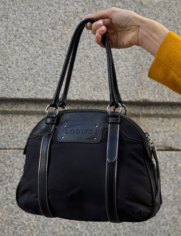 Bolso Negro Piel y Nylon