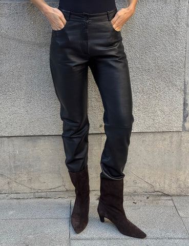 Black leather straight pants