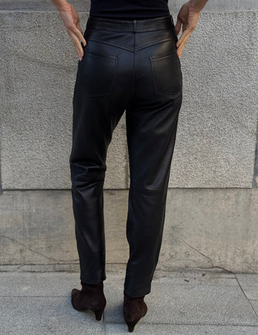 Black leather straight pants