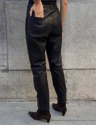 Black leather straight pants