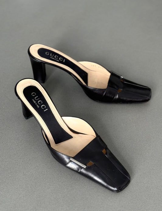 Black Heeled Mules