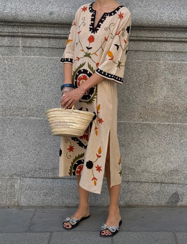 Embroidered Sand Dress