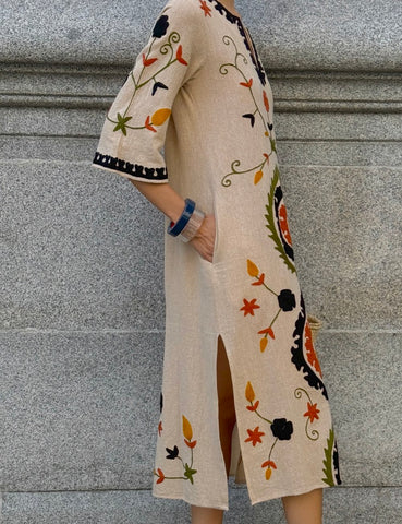 Embroidered Sand Dress