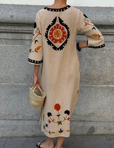 Embroidered Sand Dress