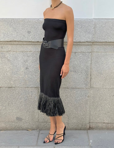 Black Fringed Knit Dress