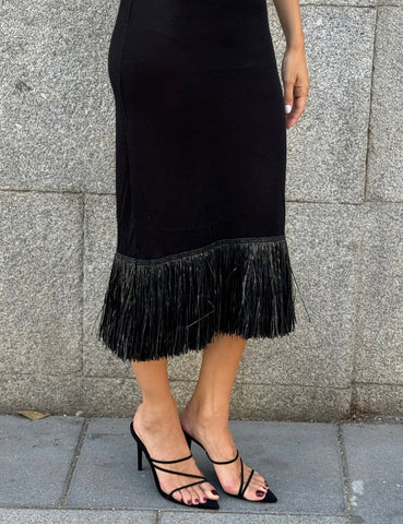 Black Fringed Knit Dress