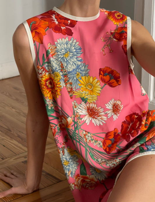 Pink 70's Floral Print Dress