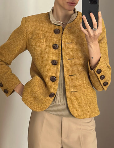 Senffarbene Jacke mit Fischgrätenmuster – Yves Saint Laurent
