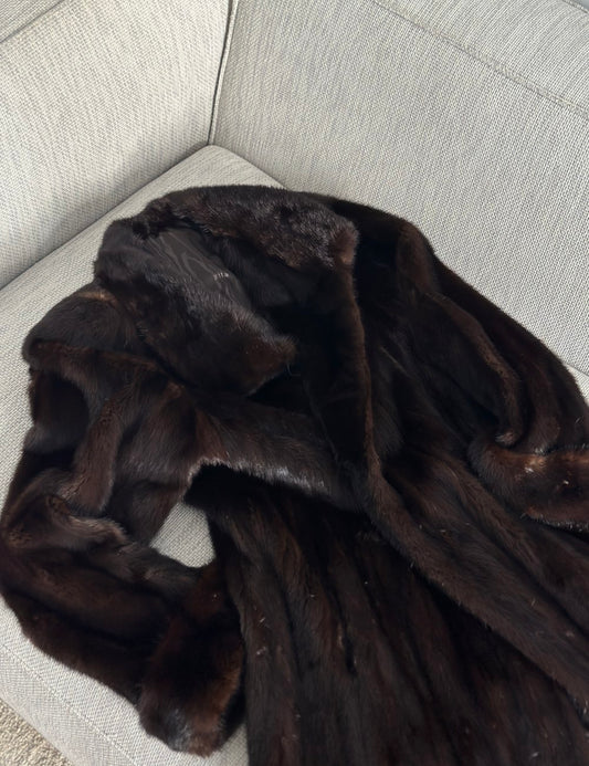 Long Mink Coat with Jewel Button