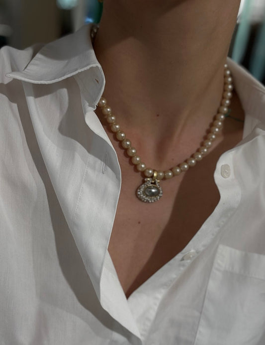 Pearl Necklace - Gray Pearl Pendant