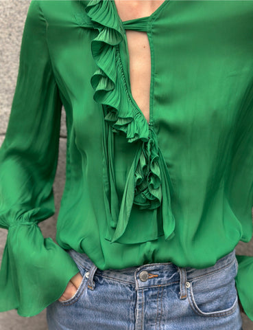Draped Green Blouse