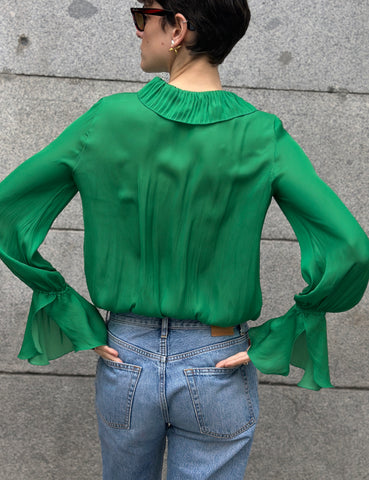 Drapierte grüne Bluse