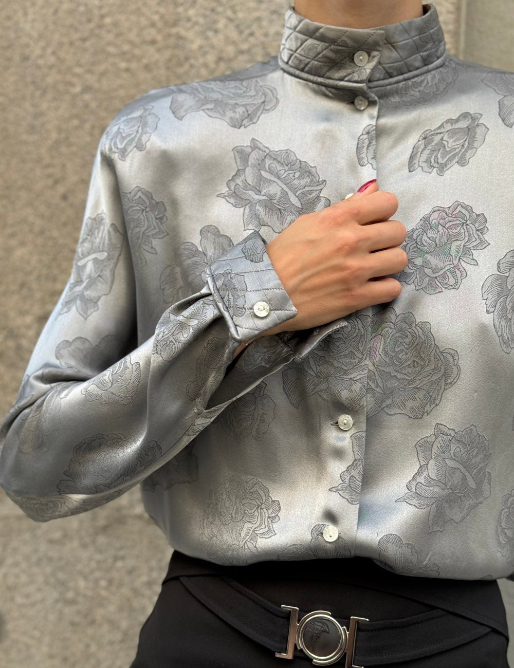 Pearl Gray Silk Shirt