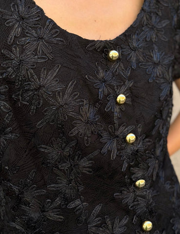 Raffia Embroidered Black Top