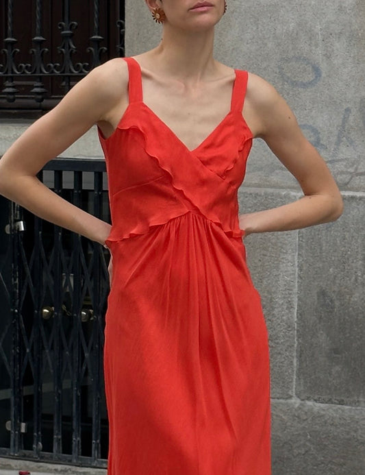 Red Silk Dress with Straps