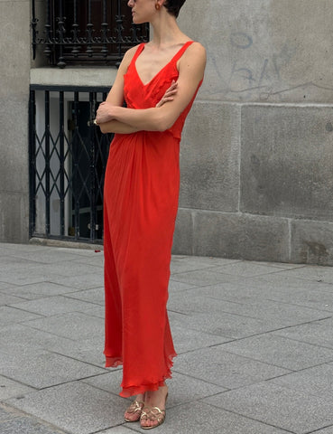 Red Silk Dress with Straps