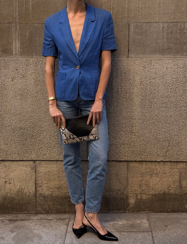 Blazer de Manga Corta Azul