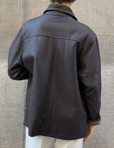 Double-sided leather jacket in chocolate