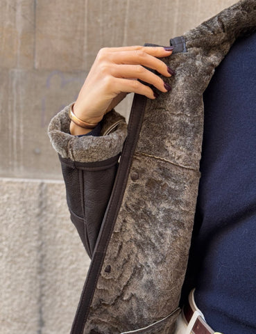 Double-sided leather jacket in chocolate