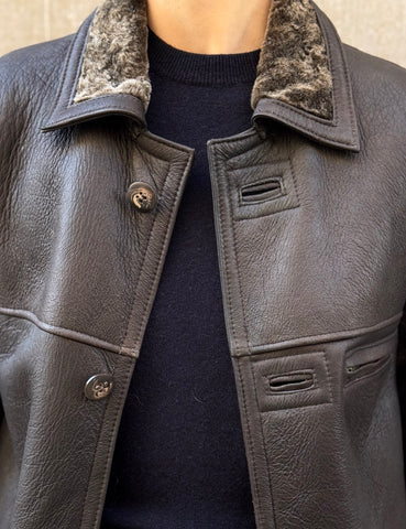 Double-sided leather jacket in chocolate