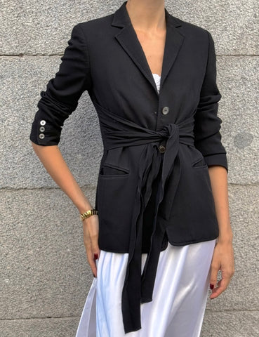 Black Blazer with Chiffon Belt